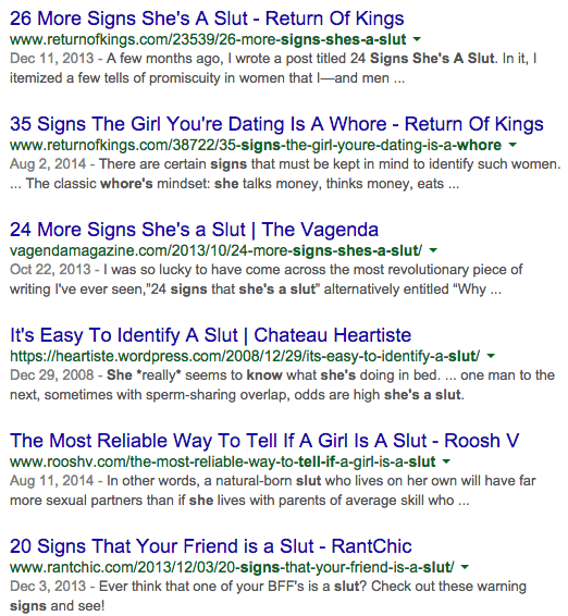 google search for signs of a slut