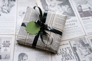 Newspaper wrapped gift