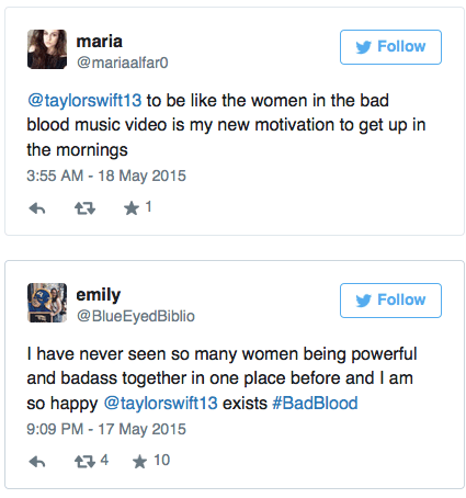 Tweets about Taylor Swift's bad blood video