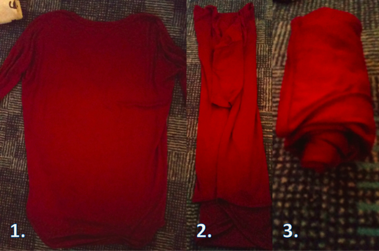 how to roll a shirt to pack a suitcase