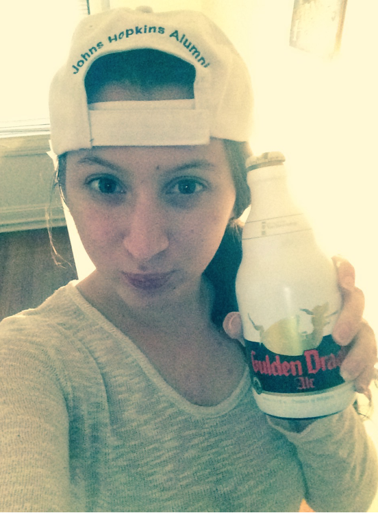 Sarah white with Gulden Draak beer