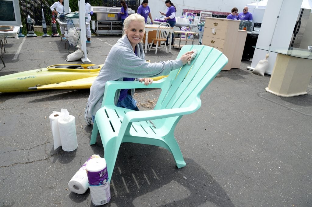 "VENTURA, CALIFORNIA - APRIL 06: Actress and home/DIY expert Monica Potter teams up with Viva Towels and the Boys and Girls Club of Greater Ventura to unleash clean on donated furniture, electronics and appliances, then give them to families in need at Avenue Thrift & Vintage on April 6, 2016 in Ventura, California. (Photo by Michael Kovac/Getty Images for Viva (Kimberly-Clark))"