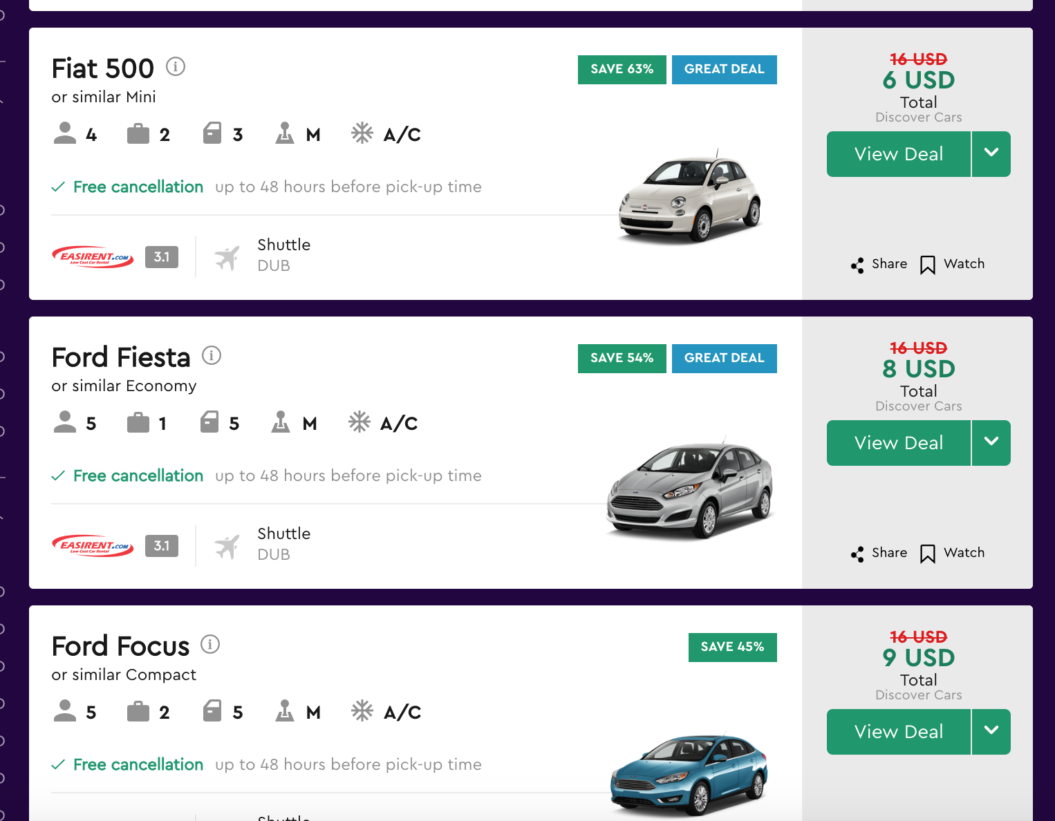 car rentals on Momondo