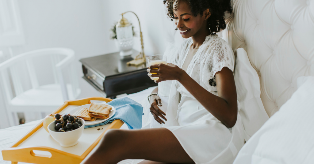 Woman having a relaxing breakfast