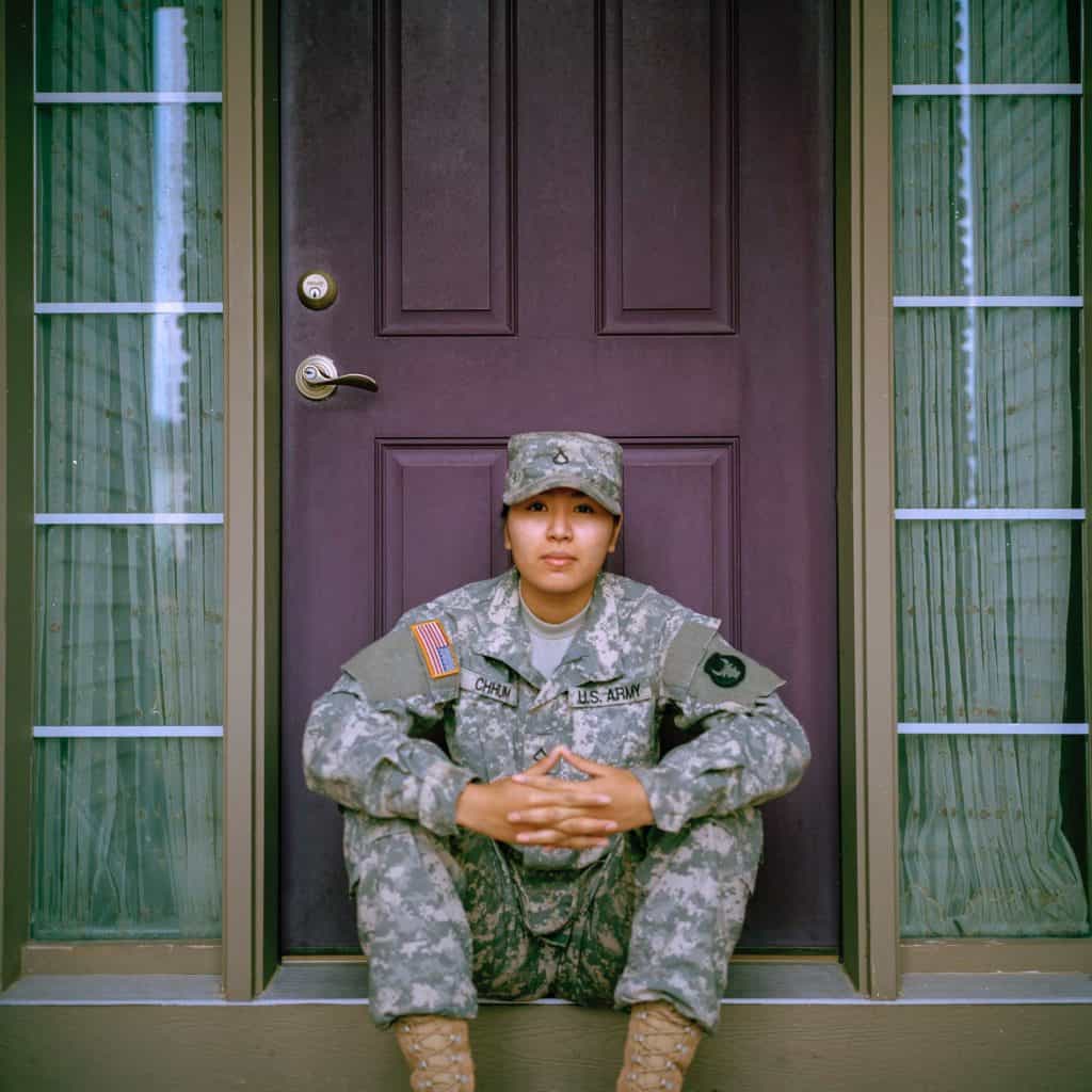 Military life for woman on a porch