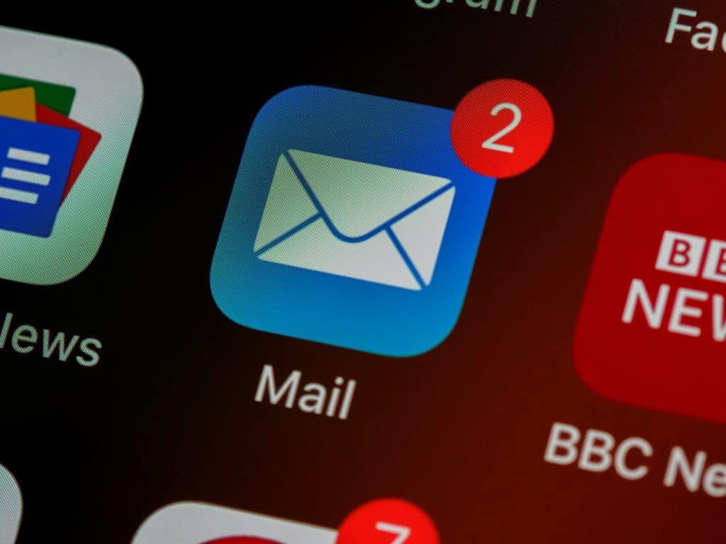 A close up of the email app with two notifications.