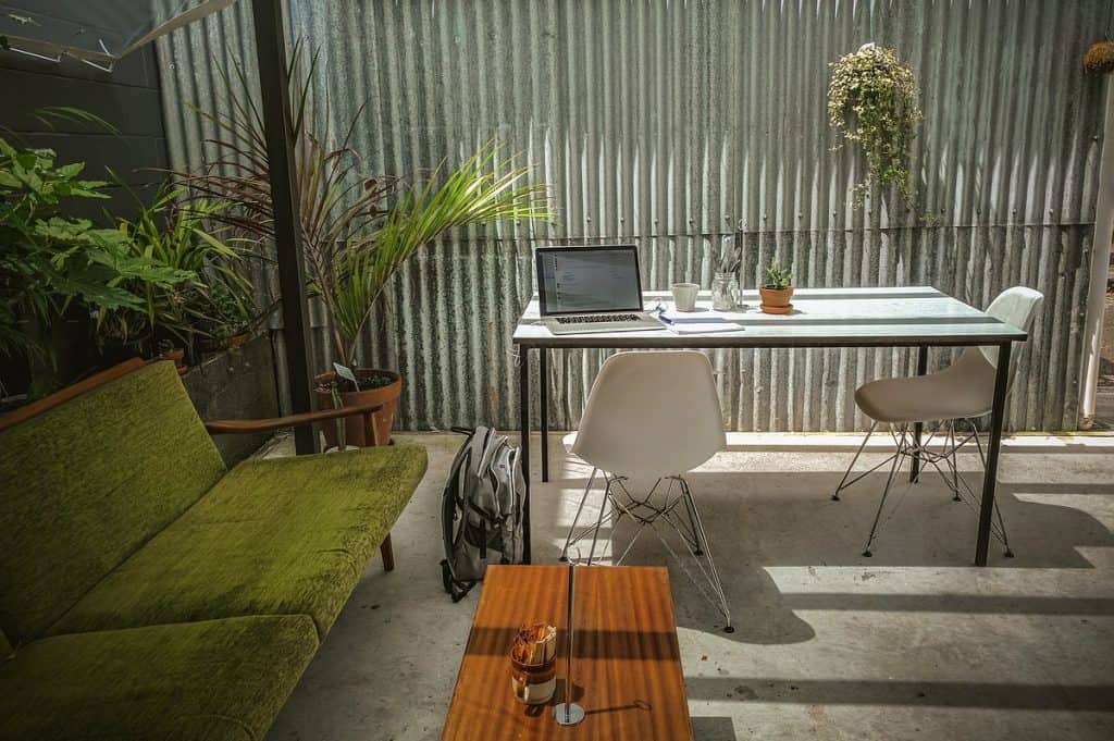 Outdoor workspace in a shed 