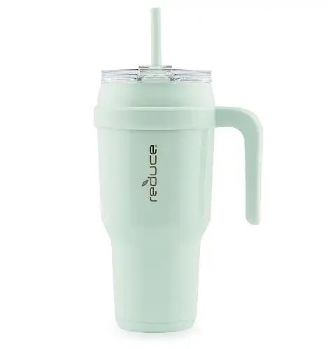 REDUCE 40 oz Tumbler with Handle - Vacuum Insulated Stainless Steel Mug with Sip-It-Your-Way Lid and Straw - Keeps Drinks Cold up to 34 Hours - Sweat Proof, Dishwasher Safe, BPA Free - OG Sea Glass