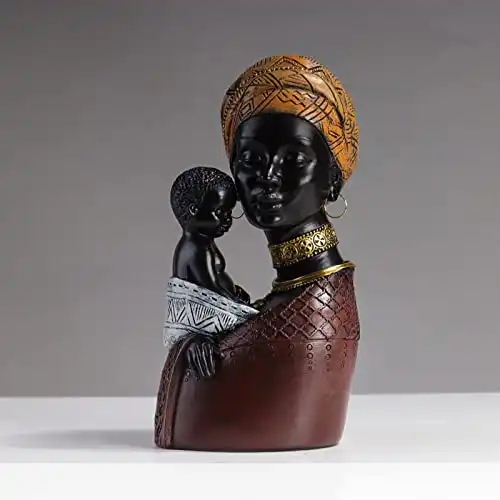 Black African Mommy and baby Statues,African American mother and Son StatueAfrican Art Bust Statue, Mother and Child Sculpture,Suitable for Living Room Desktop Room Bookcase Entrance Decor (Brown)