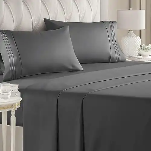 Full Size 4 Piece Sheet Set - Comfy Breathable & Cooling Sheets - Hotel Luxury Bed Sheets for Women & Men - Deep Pockets, Easy-Fit, Extra Soft & Wrinkle Free Sheets - Dark Grey Oeko-Tex Be...