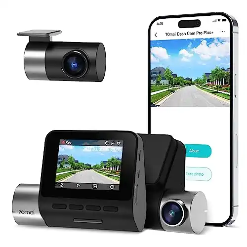 70mai True 2.7K 1944P Ultra Full HD Dash Cam A500S, Front and Rear, Built-in WiFi GPS Smart Dash Camera for Cars, ADAS, Sony IMX335, 2'' IPS LCD Screen, WDR, Night Vision