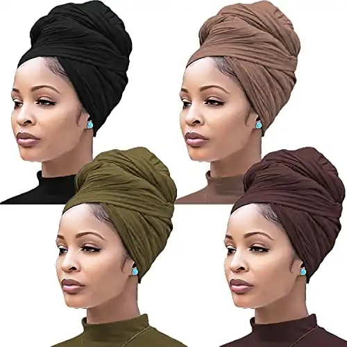 Nonbongoy 4PCS Head Wraps for Black Women Stretch Headwraps Super Soft Hair Wraps Turban Head Scarf for Braid Dreads Locs