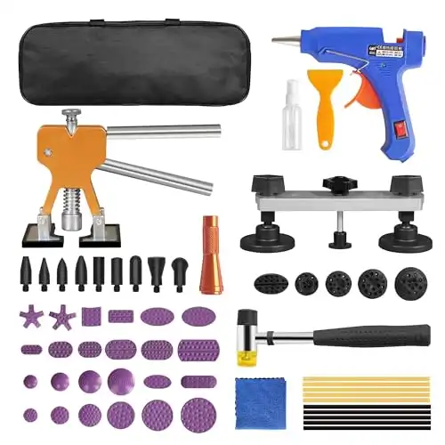 Yellow Jacket Auto Dent Puller Tool Kit, 56 PCS Dent Repair Tools Paintless Dent Removal Kit with Bridge Puller, Golden Lifter for Auto Body Dent Repair