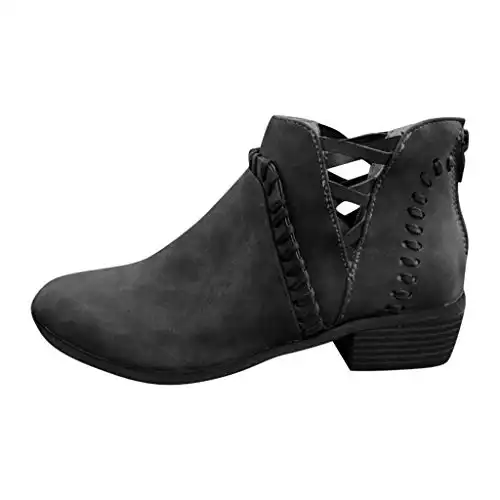 Gibobby Ankle Booties for Women Low Heel,Women’s Ankle Booties Retro V Cutout Short Warm Boots Closed Toe Low Heel Combat Style Western Shoes Black