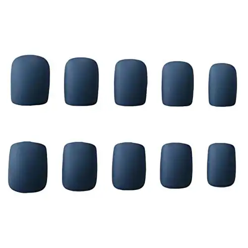 JINDIN 24 Sheet Press On Nails Square Blue Short Matte Fake Nails with Glue Design False Nails Full Cover Acrylic Sticker On Nails for Women Girls (Navy Blue)