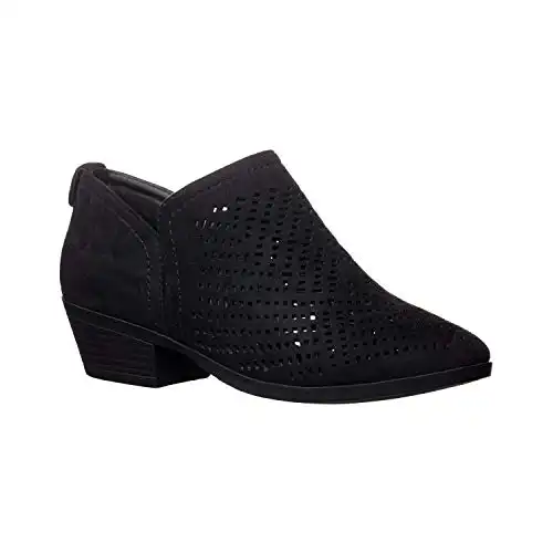 Chatty-01 Perforated Laser Cut Western Heel Round Toe Slip On Womens Booties