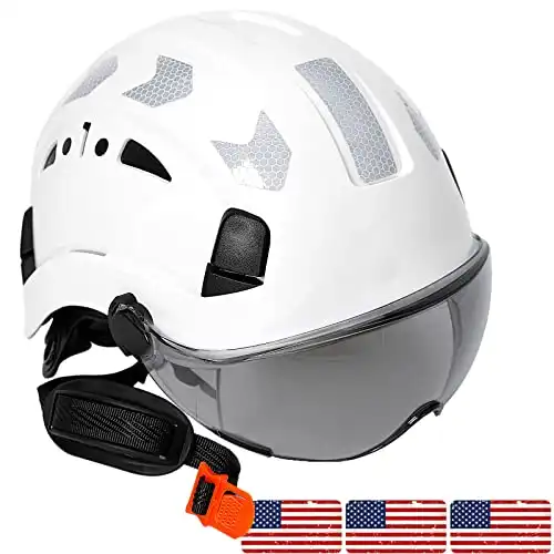 Hard Hats Construction OSHA Approved - ANSI Z89.1 Reflective Construction Worker Hat, Vented White Hard Hat with Visor for Men Women, ABS Safety Helmet for Adults,Removavle Chin Strap