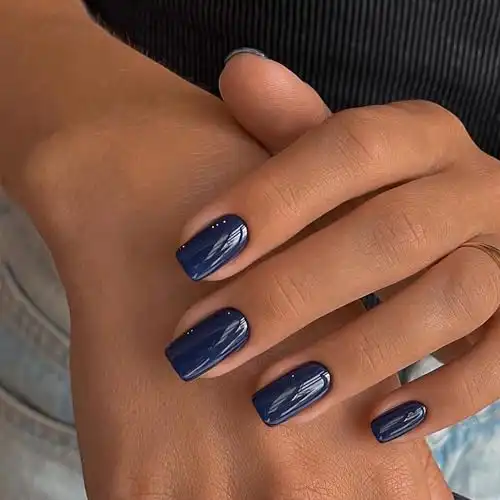 Dark Blue Press on Nails Medium Short Square Nails,KXAMELIE Acrylic Nails Glue on Nails Medium Length,False Nails Press ons,Best Fake Nails for Girls Stick on Nails for Women Daily Wear in 24PCS