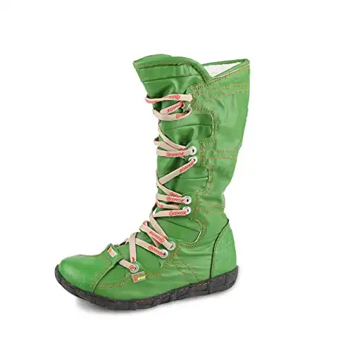 CHSHOER Snake-Embossed Leather and PU Upper Lace Decoration Women’s Tall Boot(Green,6)