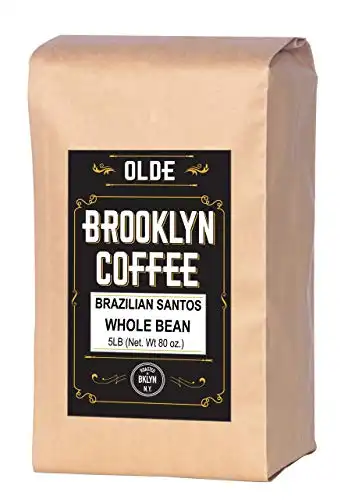 BRAZILIAN SANTOS Whole Bean Coffee – American / Medium Roast 5LB Bag – For A Classic Coffee, Breakfast, House Gourmet- Roasted in New York