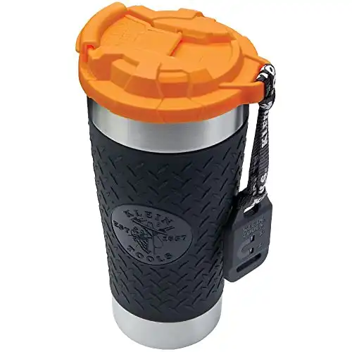 Klein Tools 55580 Stainless Steel Tumbler with Flip-top Lid, Insulated 20 oz. Tradesman's Double Wall Vacuum Mug, Slip-resistant Sleeve, 1 Count (Pack of 1)