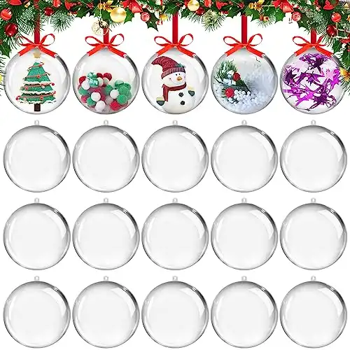20pcs Christmas Ball Decorations,5cm Clear Plastic Ornament for Crafts,Transparent DIY Fillable Acrylic Crafts Ball Kit,Christmas Tree Decoration Ornaments for Xmas Party Home Office Holiday Decor