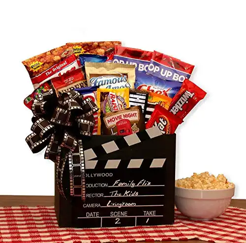 A Movie Night Gift Basket with Movie Snacks For all Movie Lovers