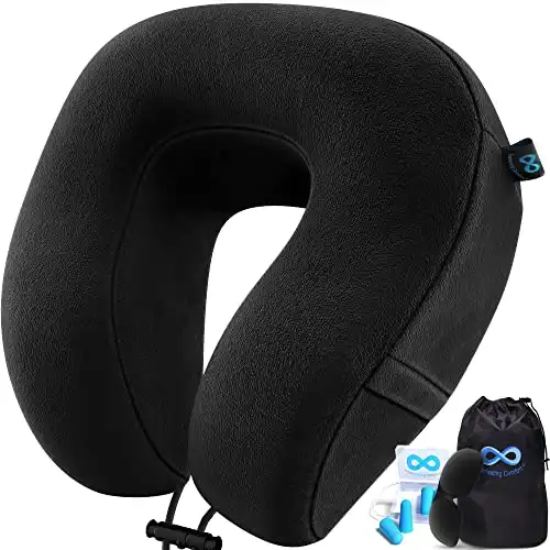 Everlasting Comfort Memory Foam Travel Pillow Airplane Neck Rest & Plane Accessories (Black)