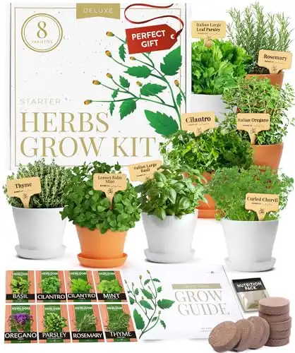 Deluxe Herb Garden Kit – Unique Gardening Gifts for Women - 8 Variety Culinary Herb Garden Kit Indoor & Outdoor – Cooking Gifts for Gardeners, Plant Gifts for Mom Who Has Everything This Chris...
