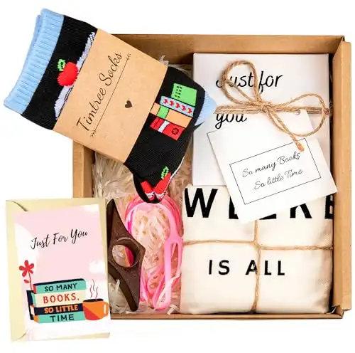 Book Lovers Gifts Box - The Perfect 5 Curated Reading Gifts for Book Lovers -in a Beautifully Packed Box, Includes a Tote Bag Comfy Socks Book Mark and More - Ideal Gifts for Readers for Christmas