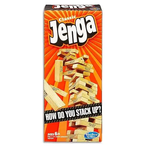 Jenga Classic Game with Genuine Hardwood Blocks, Stacking Tower Game for 1 or More Players, Kids Ages 6 and Up