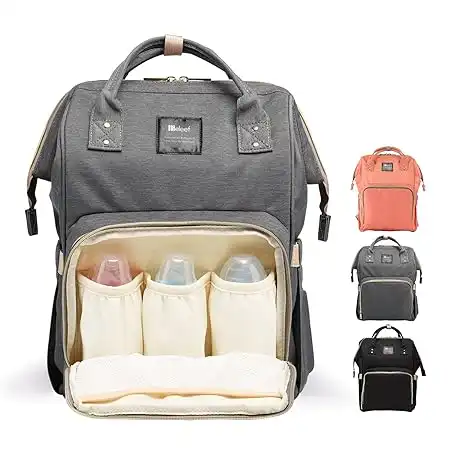 Diaper Bag Backpack for Baby Care, Multi-Functional Baby Nappy Changing Bag with Insulated Pockets, Waterproof Fabric, Large Capacity,Grey