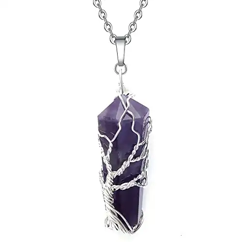 Handcrafted Crystal Pendant; Spiritual Healing Crystal Necklace Pendant; Chakra Necklace for Women & Men; Crystal Jewellery Protection Necklace by Karma Pledge (Amethyst Double Point Pencil)