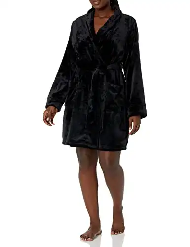 Amazon Essentials Women's Mid-Length Plush Robe (Available in Plus Size), Black, Medium