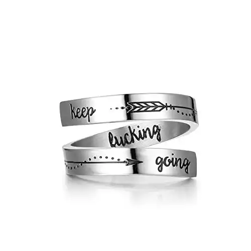 ZRAY Silver Keep Going Ring Inspirational Jewelry Stainless Steel Engraving Size Adjustable Personality Encouragement Gift for Women Teens Girls (KEEP GOING)
