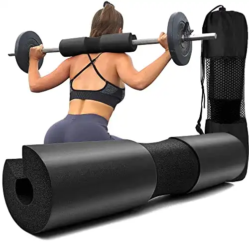 Squat Pad – Foam Barbell Pad for Squats Cushion, Lunges & Bar Padding for Hip Thrusts – Standard Olympic Weight Bar Pad – Provides Cushion to Neck and Shoulders While Training (B...