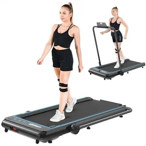 LIJIUJIA 2 in 1 Under Desk Treadmill, 2.25HP Foldable Electric Treadmill with Lubrication-Free Running Belt for Office Home, Installation-Free Walking Jogging Machine with Remote Control & LED Dis...