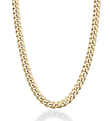 Miabella Solid 18K Gold Over 925 Sterling Silver Italian 5mm Diamond-Cut Cuban Link Curb Chain Necklace for Women Men, Made in Italy (20 Inches)