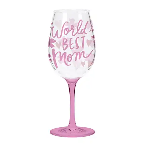 X&O Paper Goods QWGO-20910 Pink 'World's Best Mom Acrylic Wine Glass, 12 oz,