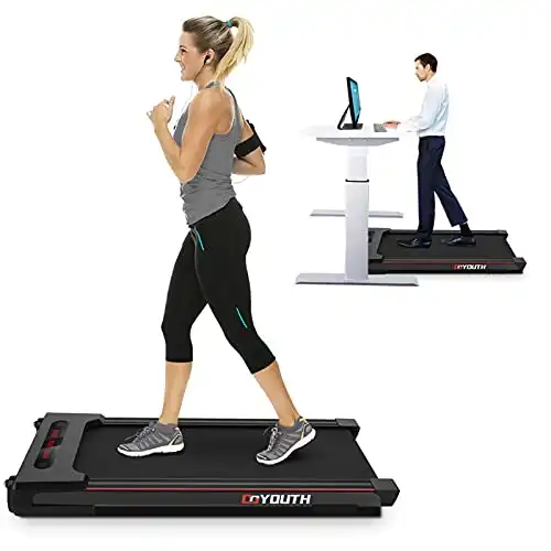 GOYOUTH 2 in 1 Under Desk Electric Treadmill Motorized Exercise Machine with Wireless Speaker, Remote Control and LED Display, Walking Jogging Machine for Home/Office Use Black