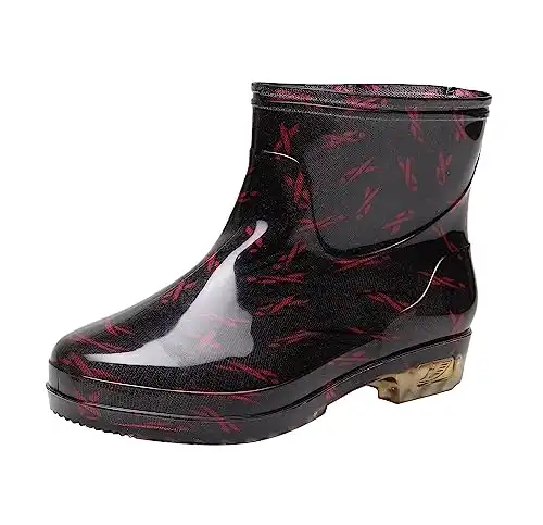 OMGard Womens Rain Boots Ankle Waterproof Garden Rainboot Size 7, Short Rubber Boot Slip On Floral Ladies Outdoor Work Comfort