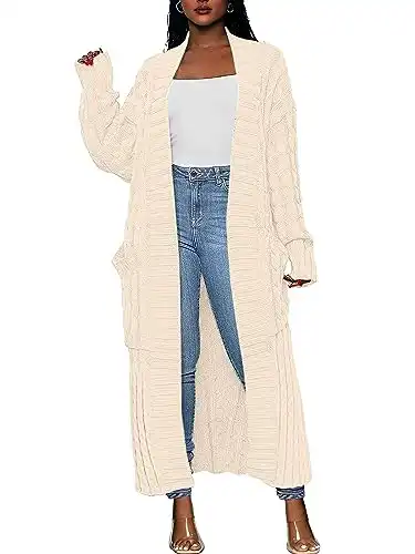 Caracilia Women’s Oversized Cable Knit Long Cardigan Sweater with Pockets