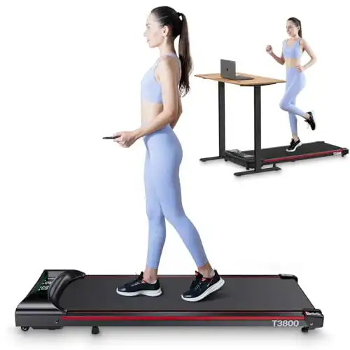 Walking Pad Treadmill Under Desk 2 in 1 Portable Small Treadmill with Remote Control, LED Display, Max Capacity 265 lbs, Walking Jogging Running Machine for Home Office