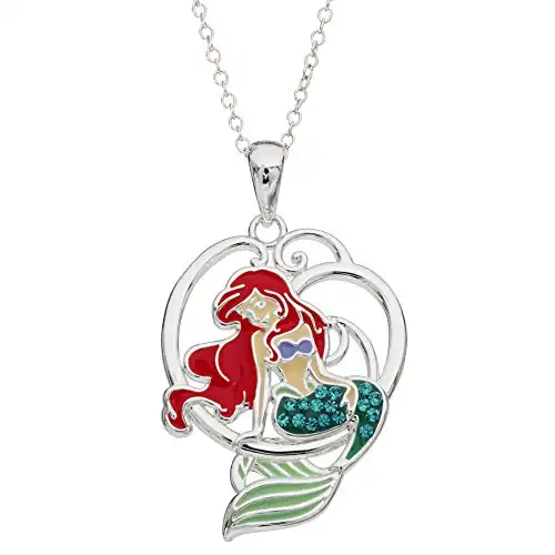 Disney The Little Mermaid, Princess Ariel Silver Plated Crystal Pendant, 18″