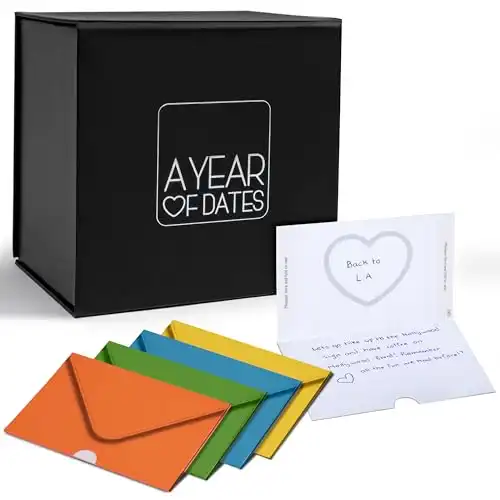 A Year Of Dates: Categorized Edition - Valentines Day gift. A Date Night Box with Sealed Date Ideas, Perfect Paper Wedding Anniversary present. Couple Date Night Ideas