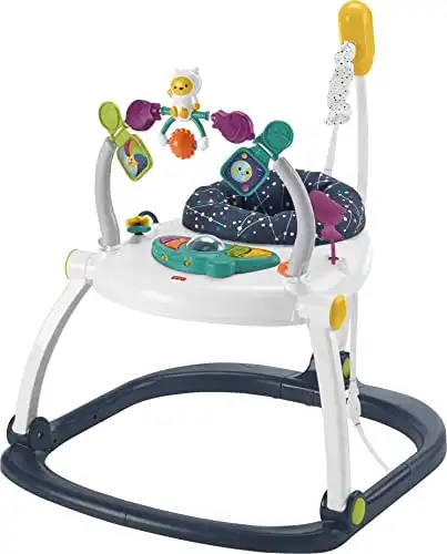 Fisher-Price Baby Bouncer Spacesaver Jumperoo Activity Center With Lights Sounds And Folding Frame, Astro Kitty
