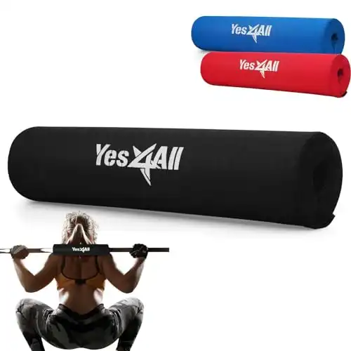 Yes4All Foam Bar Pad – Olympic Barbell Squat Pad – Neck Pad for Squats, Hip Thrusts – Weight Lifting Bar Pad (Black, Single)