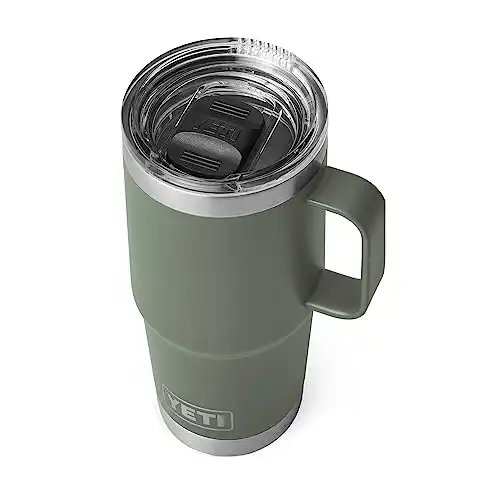 YETI Rambler 20 oz Travel Mug, Stainless Steel, Vacuum Insulated with Stronghold Lid, Camp Green