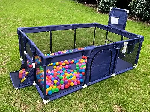 Gaorui Large Kids Baby Ball Pit – Portable Indoor Outdoor Baby Playpen Toddlers Children Safety Play Yard Fun Activities Popular Toys (Not Includes Balls) (Blue)