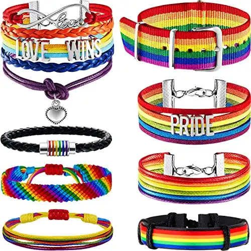 Yaomiao Pride Bracelet Rainbow Bracelet Adjustable Rainbow Love Wins Bracelet Trans Bracelet Pride Collection Handmade Braided Bracelet Rainbow Nylon Wristband for Men Women Teens Supplies（8 Pieces?...